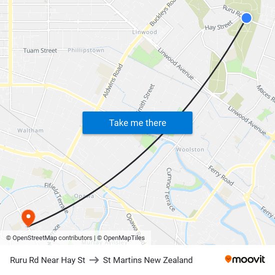 Ruru Rd Near Hay St to St Martins New Zealand map