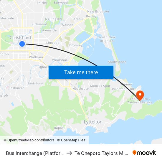 Bus Interchange (Platform C) to Te Onepoto Taylors Mistake map