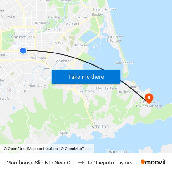 Moorhouse Slip Nth Near Colombo St to Te Onepoto Taylors Mistake map