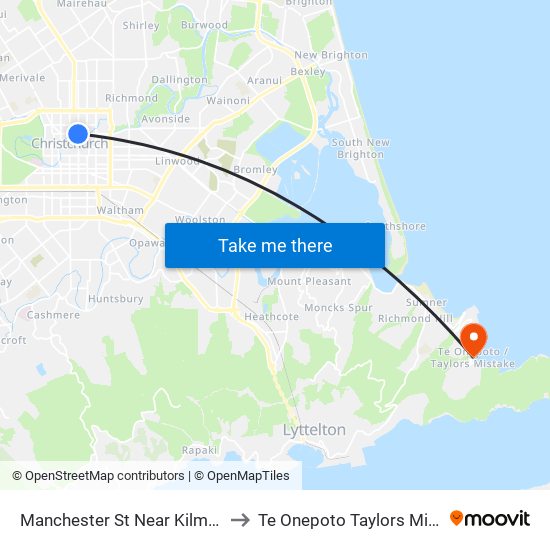 Manchester St Near Kilmore St to Te Onepoto Taylors Mistake map