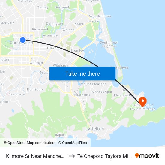 Kilmore St Near Manchester St to Te Onepoto Taylors Mistake map