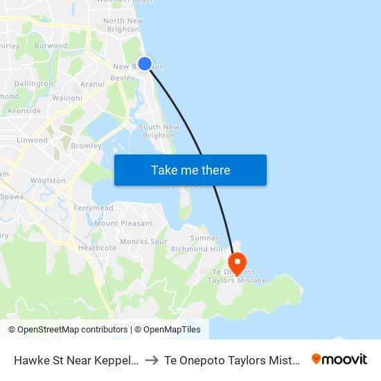 Hawke St Near Keppel St to Te Onepoto Taylors Mistake map