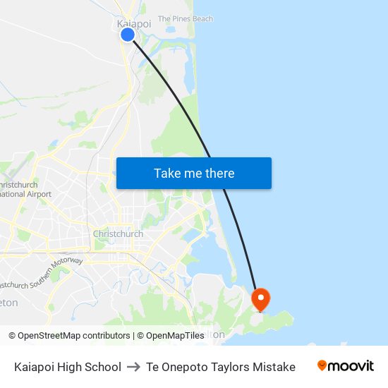 Kaiapoi High School to Te Onepoto Taylors Mistake map