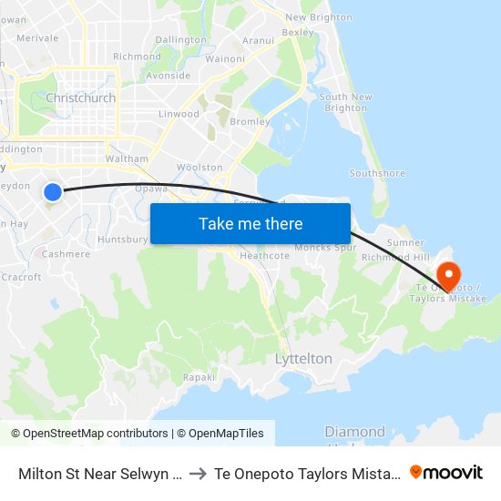 Milton St Near Selwyn St to Te Onepoto Taylors Mistake map