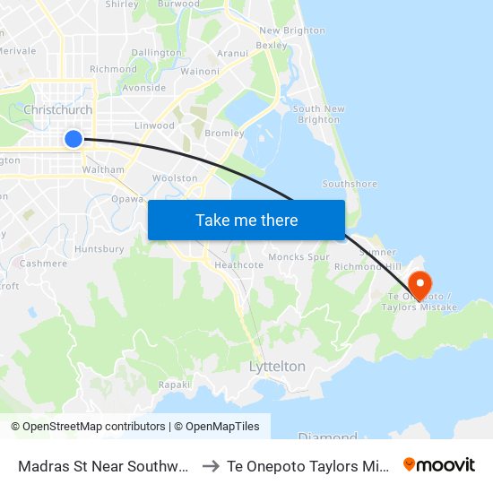 Madras St Near Southwark St to Te Onepoto Taylors Mistake map