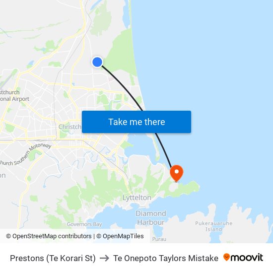 Prestons (Te Korari St) to Te Onepoto Taylors Mistake map