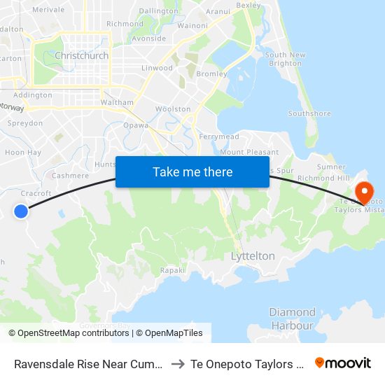 Ravensdale Rise Near Cumbria Lane to Te Onepoto Taylors Mistake map