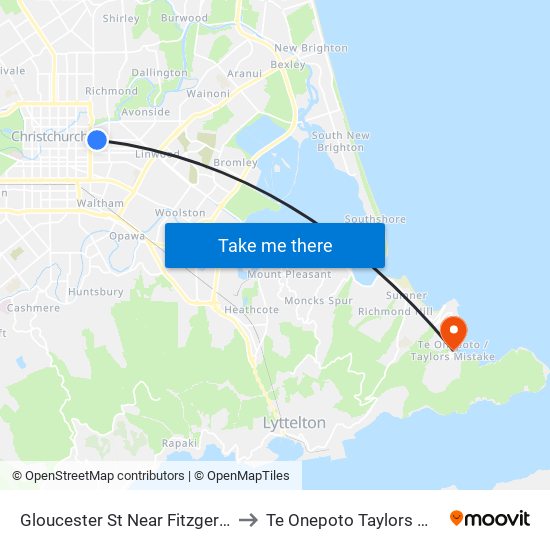 Gloucester St Near Fitzgerald Ave to Te Onepoto Taylors Mistake map