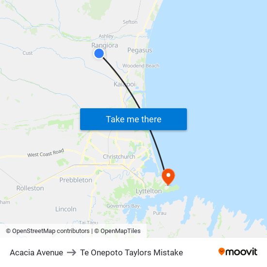Acacia Avenue to Te Onepoto Taylors Mistake map