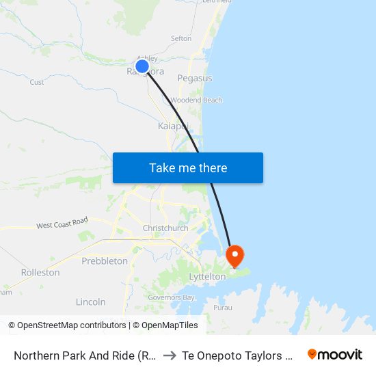 Northern Park And Ride (River Rd) to Te Onepoto Taylors Mistake map