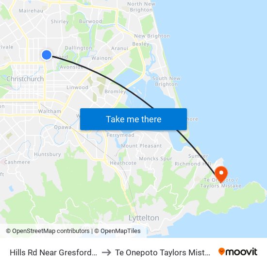 Hills Rd Near Gresford St to Te Onepoto Taylors Mistake map
