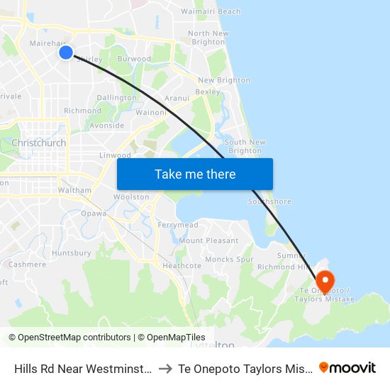 Hills Rd Near Westminster St to Te Onepoto Taylors Mistake map