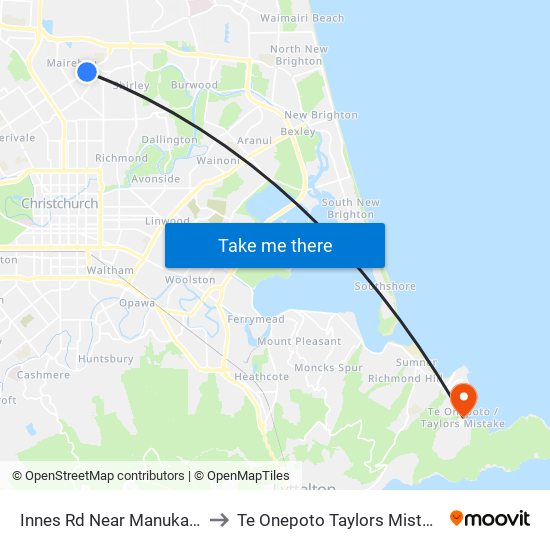 Innes Rd Near Manuka St to Te Onepoto Taylors Mistake map