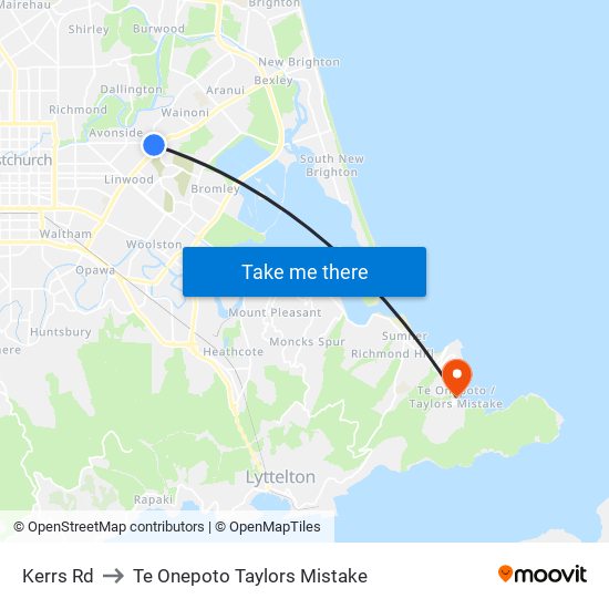 Kerrs Rd to Te Onepoto Taylors Mistake map