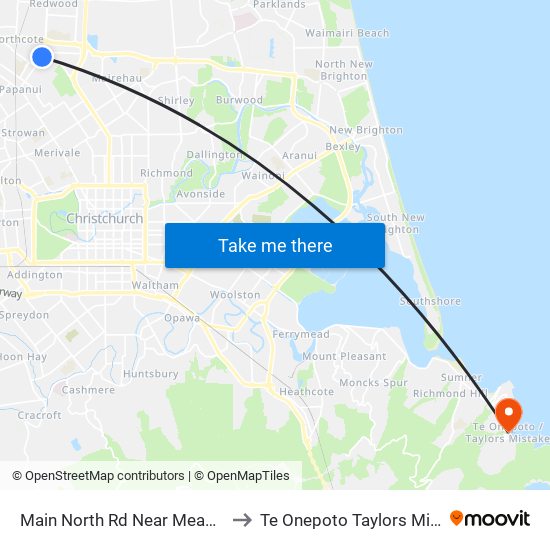 Main North Rd Near Meadow St to Te Onepoto Taylors Mistake map