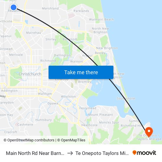 Main North Rd Near Barnes Rd to Te Onepoto Taylors Mistake map