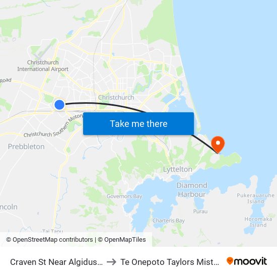 Craven St Near Algidus St to Te Onepoto Taylors Mistake map