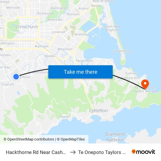 Hackthorne Rd Near Cashmere Rd to Te Onepoto Taylors Mistake map