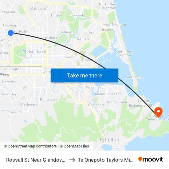 Rossall St Near Glandovey Rd to Te Onepoto Taylors Mistake map