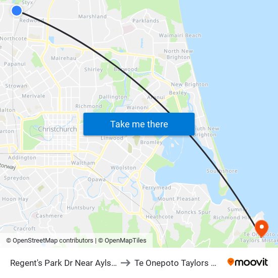 Regent's Park Dr Near Aylsham Ln to Te Onepoto Taylors Mistake map