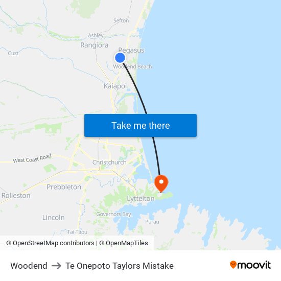 Woodend to Te Onepoto Taylors Mistake map