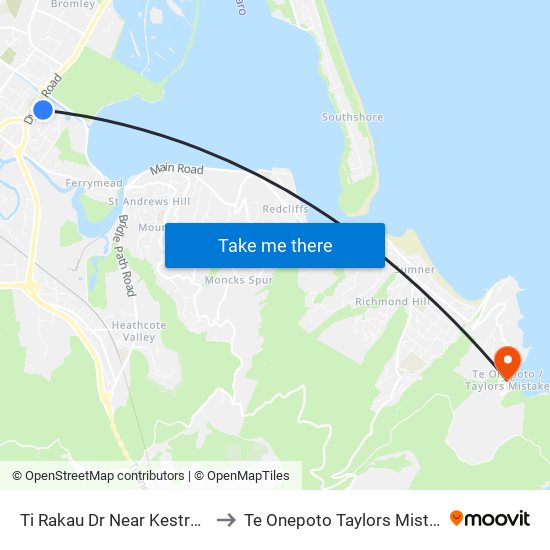 Ti Rakau Dr Near Kestrel Pl to Te Onepoto Taylors Mistake map