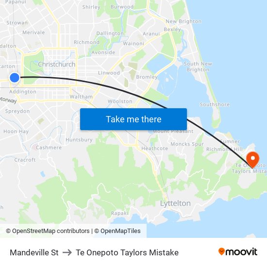 Mandeville St to Te Onepoto Taylors Mistake map
