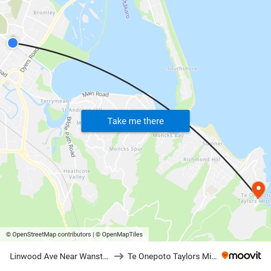 Linwood Ave Near Wanstead Pl to Te Onepoto Taylors Mistake map