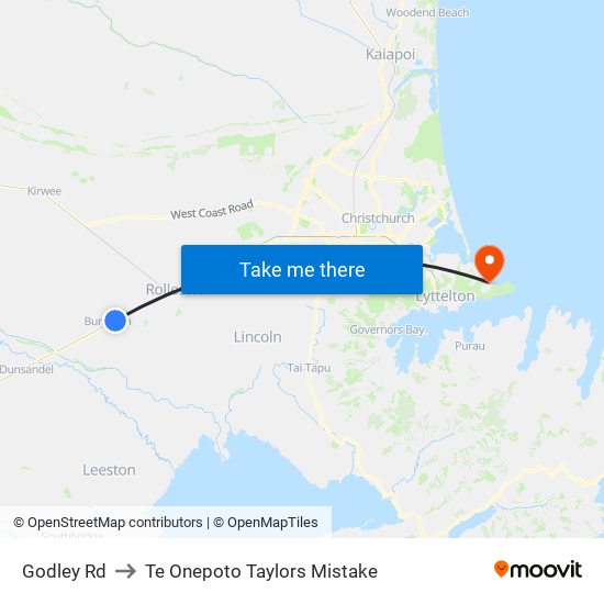 Godley Rd to Te Onepoto Taylors Mistake map
