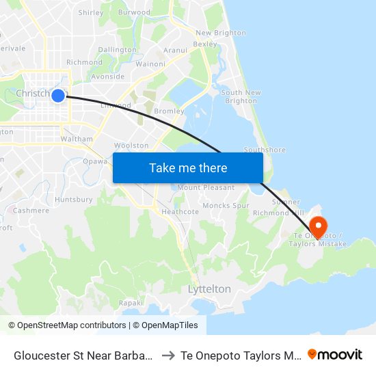 Gloucester St Near Barbadoes St to Te Onepoto Taylors Mistake map