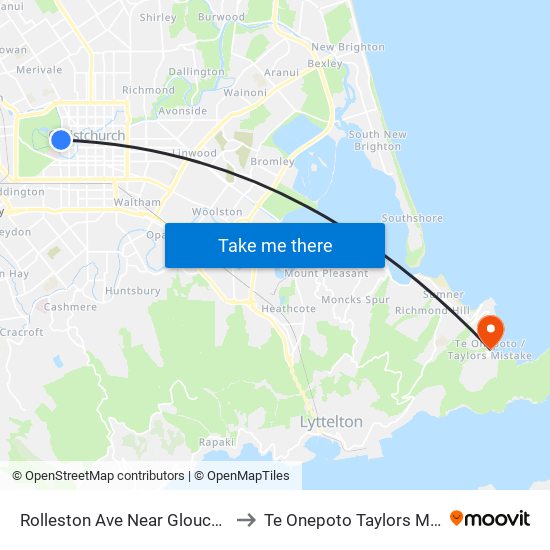 Rolleston Ave Near Gloucester St to Te Onepoto Taylors Mistake map