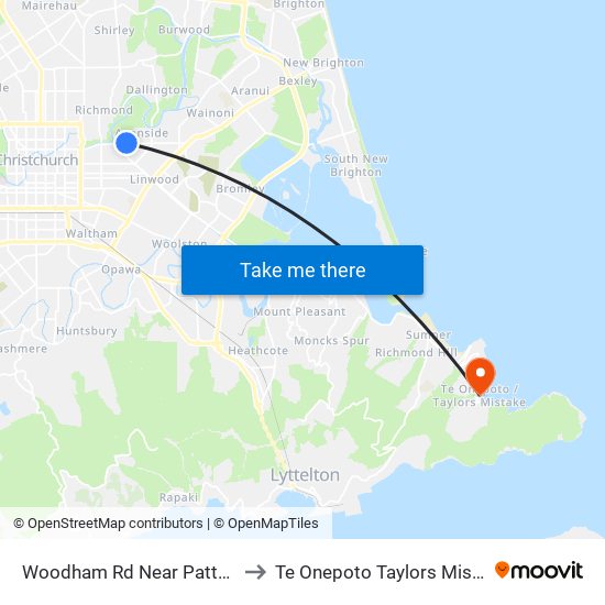 Woodham Rd Near Patten St to Te Onepoto Taylors Mistake map