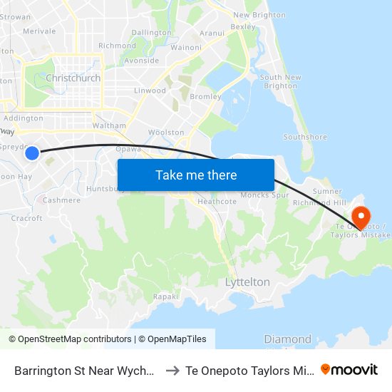 Barrington St Near Wychbury St to Te Onepoto Taylors Mistake map