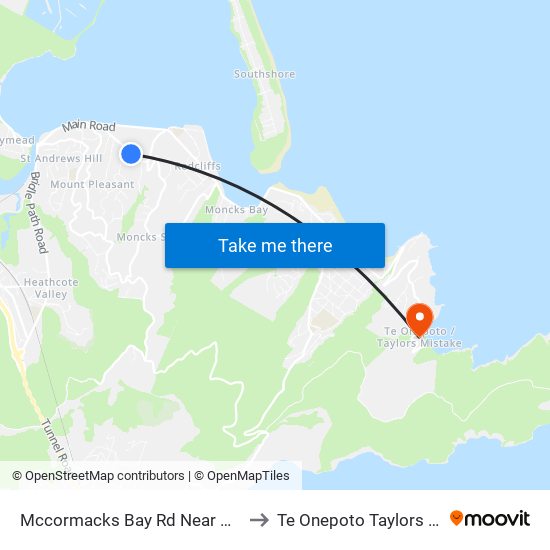 Mccormacks Bay Rd Near Maffeys Rd to Te Onepoto Taylors Mistake map