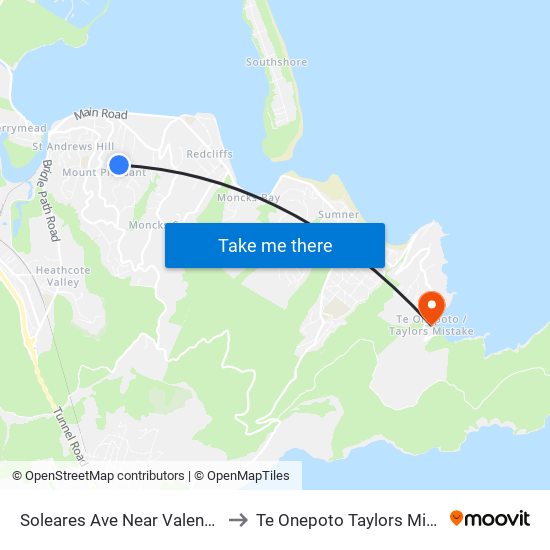 Soleares Ave Near Valencia Ln to Te Onepoto Taylors Mistake map
