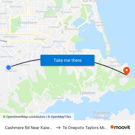 Cashmere Rd Near Kaiwara St to Te Onepoto Taylors Mistake map