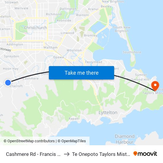 Cashmere Rd - Francis Res to Te Onepoto Taylors Mistake map