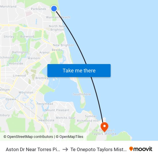 Aston Dr Near Torres Pines to Te Onepoto Taylors Mistake map