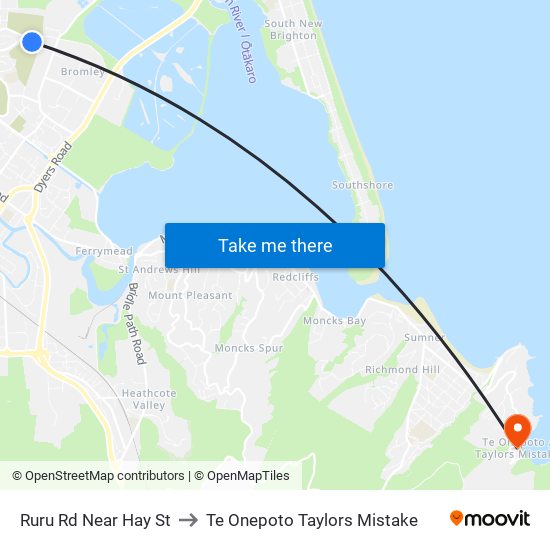 Ruru Rd Near Hay St to Te Onepoto Taylors Mistake map