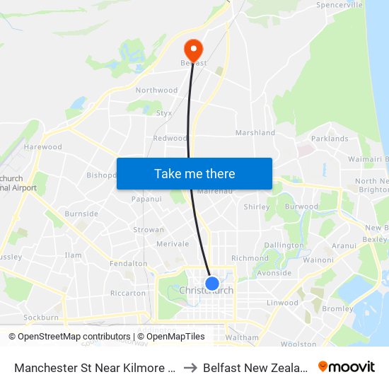 Manchester St Near Kilmore St to Belfast New Zealand map