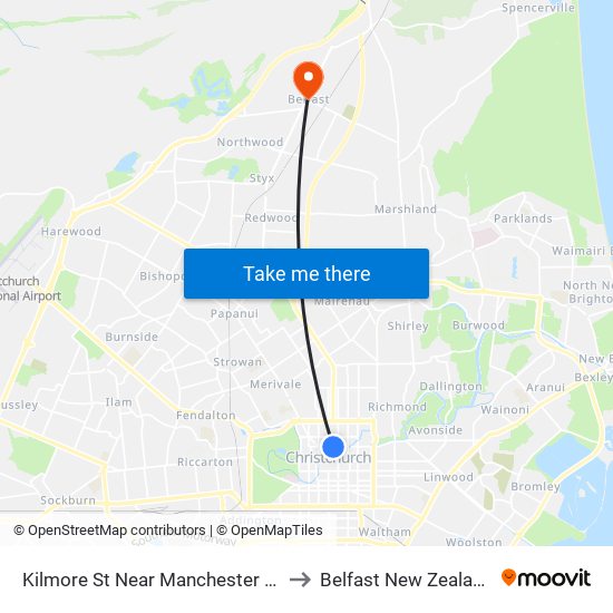 Kilmore St Near Manchester St to Belfast New Zealand map