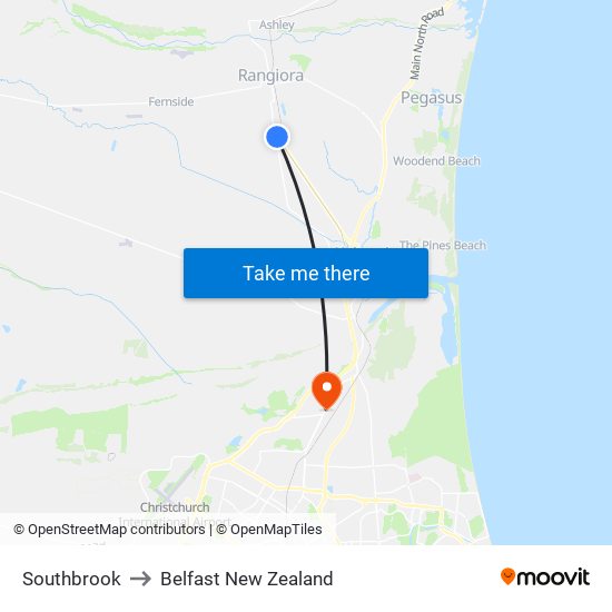 Southbrook to Belfast New Zealand map