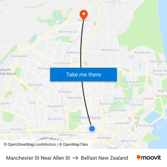 Manchester St Near Allen St to Belfast New Zealand map