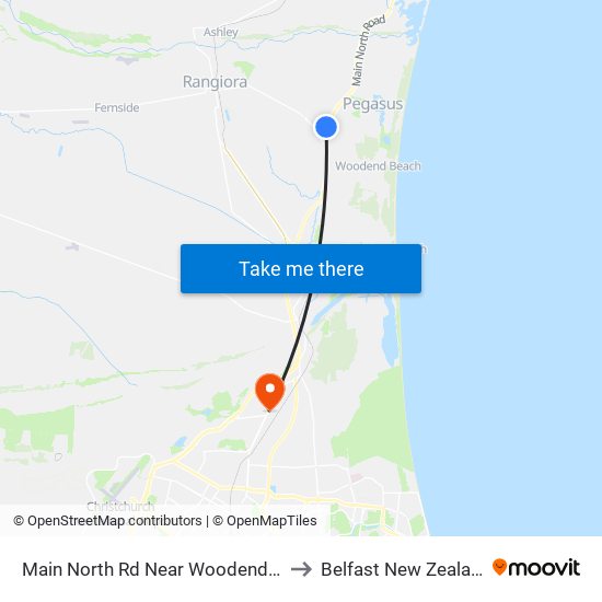 Main North Rd Near Woodend Rd to Belfast New Zealand map