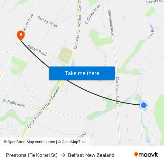 Prestons (Te Korari St) to Belfast New Zealand map