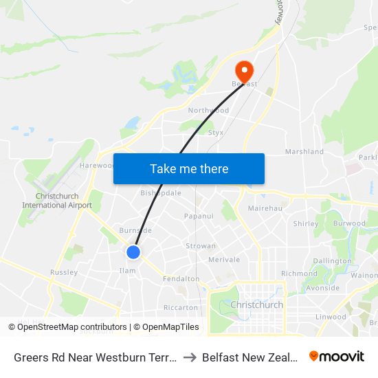 Greers Rd Near Westburn Terrace to Belfast New Zealand map