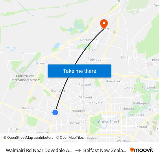 Waimairi Rd Near Dovedale Ave to Belfast New Zealand map