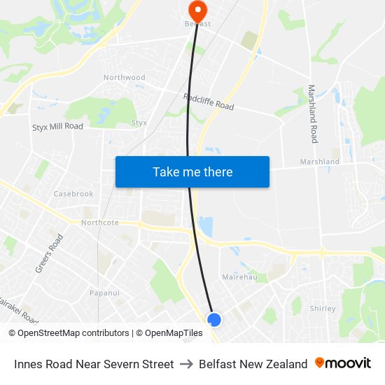 Innes Road Near Severn Street to Belfast New Zealand map