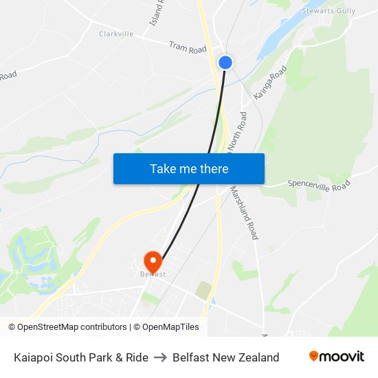 Kaiapoi South Park & Ride to Belfast New Zealand map