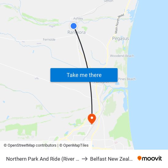 Northern Park And Ride (River Rd) to Belfast New Zealand map